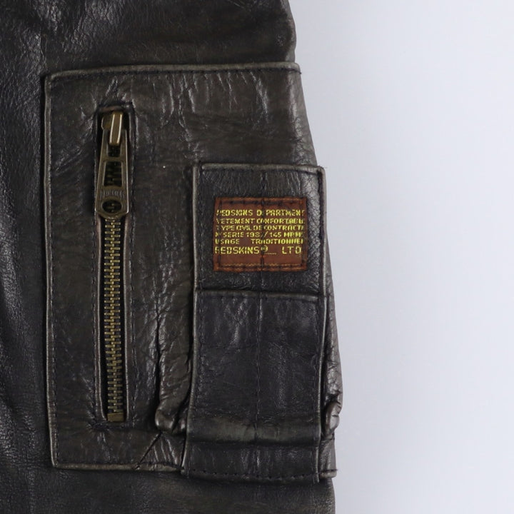 REDSKINS Men's Vintage Leather Flight Jacket, Size L genuine leather black type Vintage Second Hand