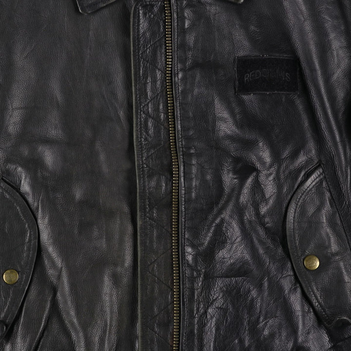 REDSKINS Men's Vintage Leather Flight Jacket, Size L genuine leather black type Vintage Second Hand