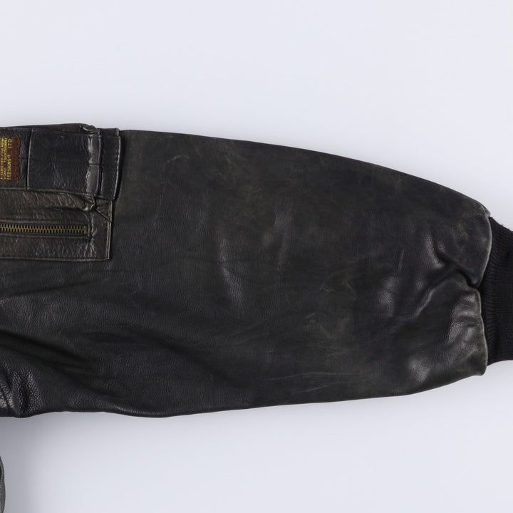 REDSKINS Men's Vintage Leather Flight Jacket, Size L genuine leather black type Vintage Second Hand
