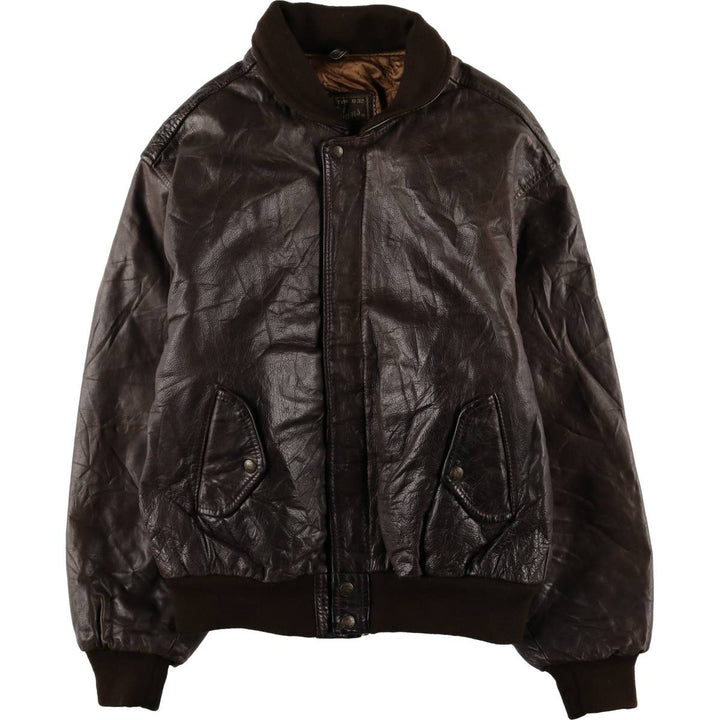 REDSKINS Leather Flight Jacket, Made in France, Men's Size L, Vintage Genuine Leather Cowhide brown type Vintage Second Hand
