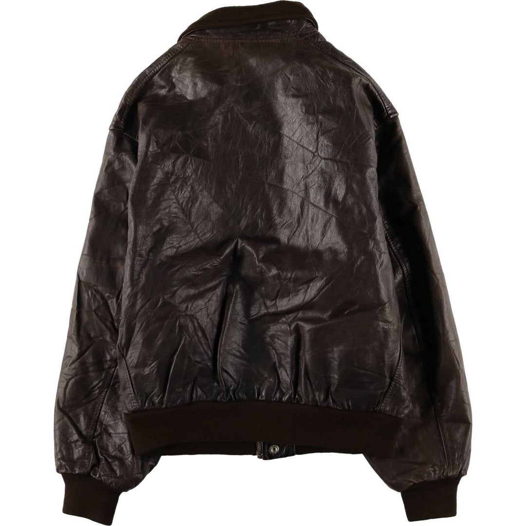 REDSKINS Leather Flight Jacket, Made in France, Men's Size L, Vintage Genuine Leather Cowhide brown type Vintage Second Hand