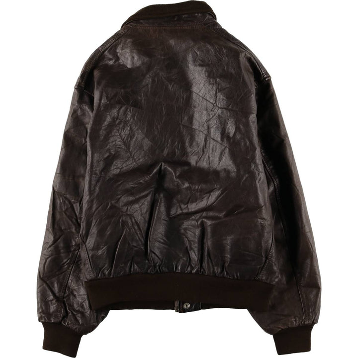 REDSKINS Leather Flight Jacket, Made in France, Men's Size L, Vintage Genuine Leather Cowhide brown type Vintage Second Hand