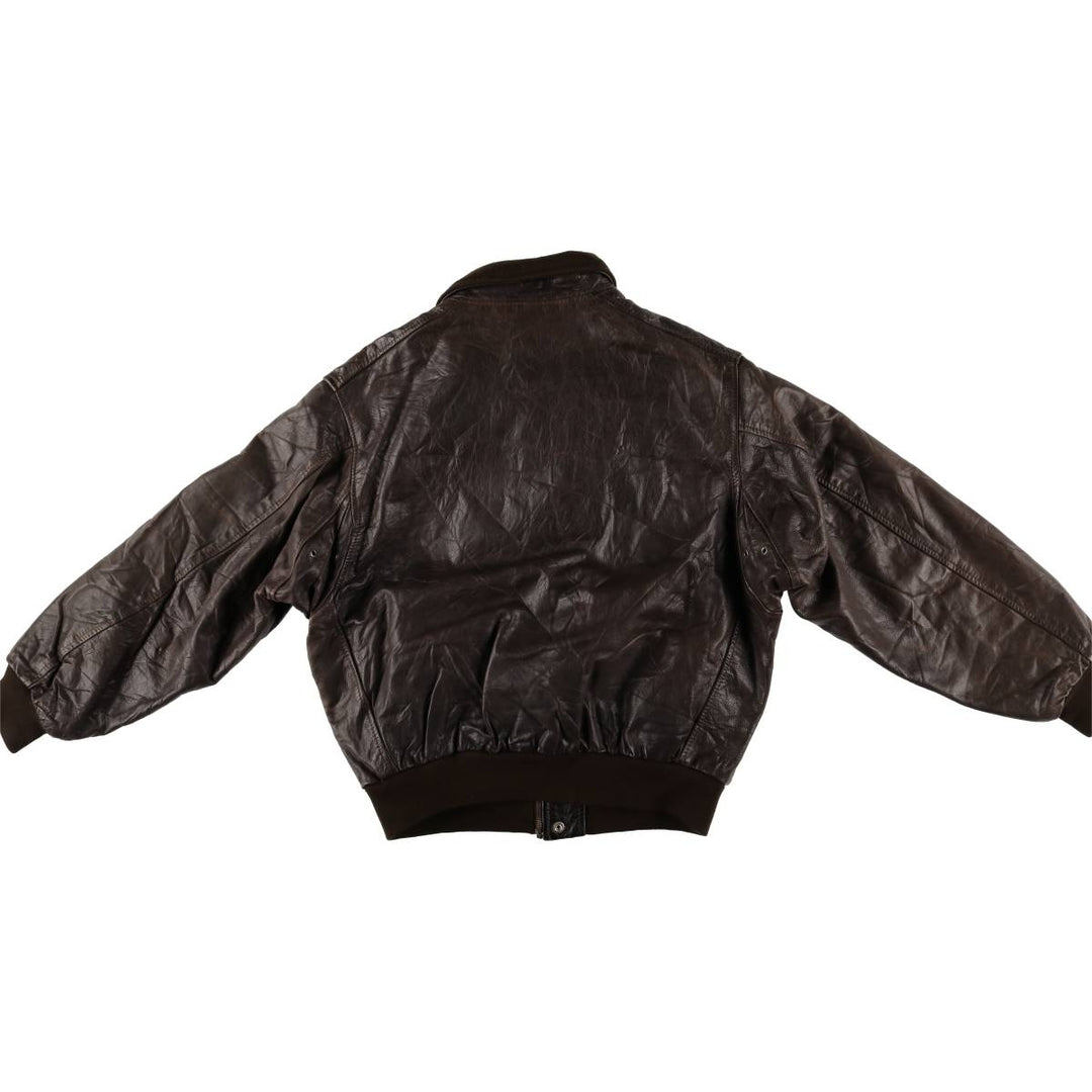 REDSKINS Leather Flight Jacket, Made in France, Men's Size L, Vintage Genuine Leather Cowhide brown type Vintage Second Hand