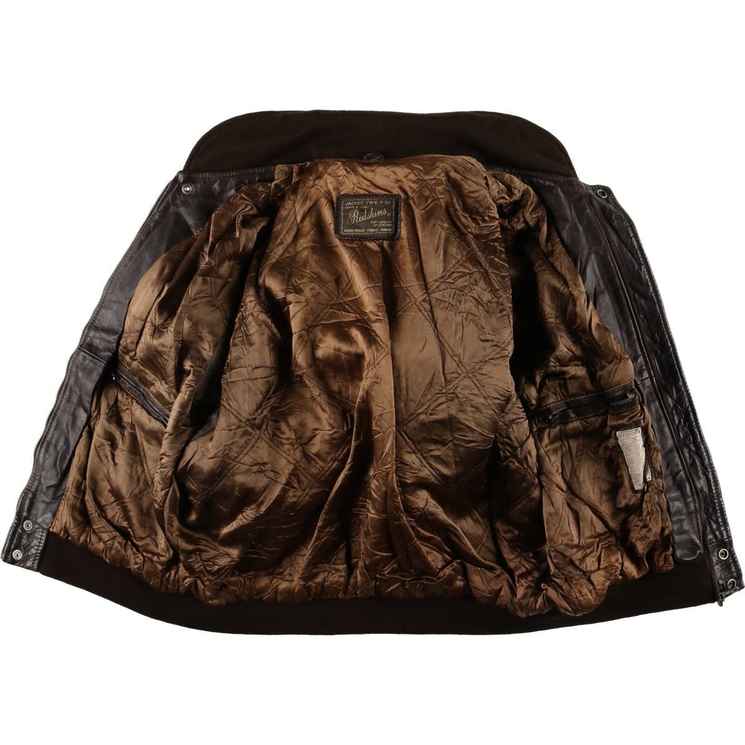 REDSKINS Leather Flight Jacket, Made in France, Men's Size L, Vintage Genuine Leather Cowhide brown type Vintage Second Hand