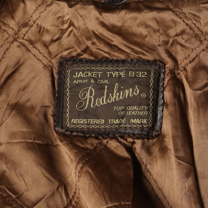 REDSKINS Leather Flight Jacket, Made in France, Men's Size L, Vintage Genuine Leather Cowhide brown type Vintage Second Hand