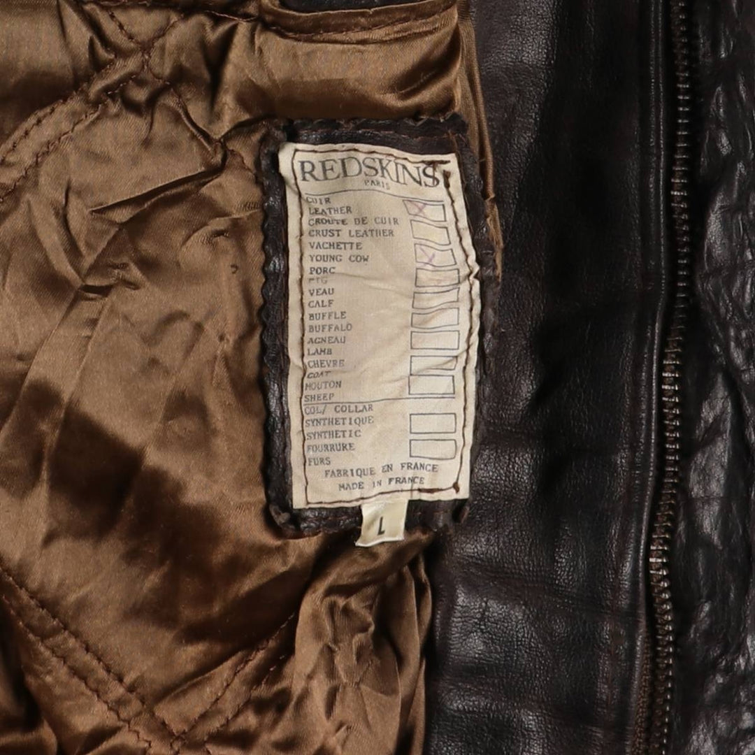 REDSKINS Leather Flight Jacket, Made in France, Men's Size L, Vintage Genuine Leather Cowhide brown type Vintage Second Hand