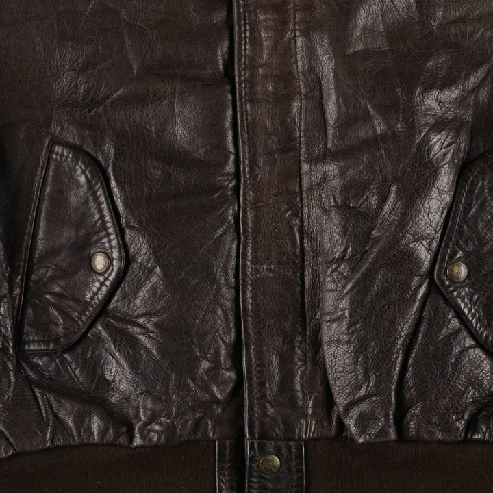 REDSKINS Leather Flight Jacket, Made in France, Men's Size L, Vintage Genuine Leather Cowhide brown type Vintage Second Hand