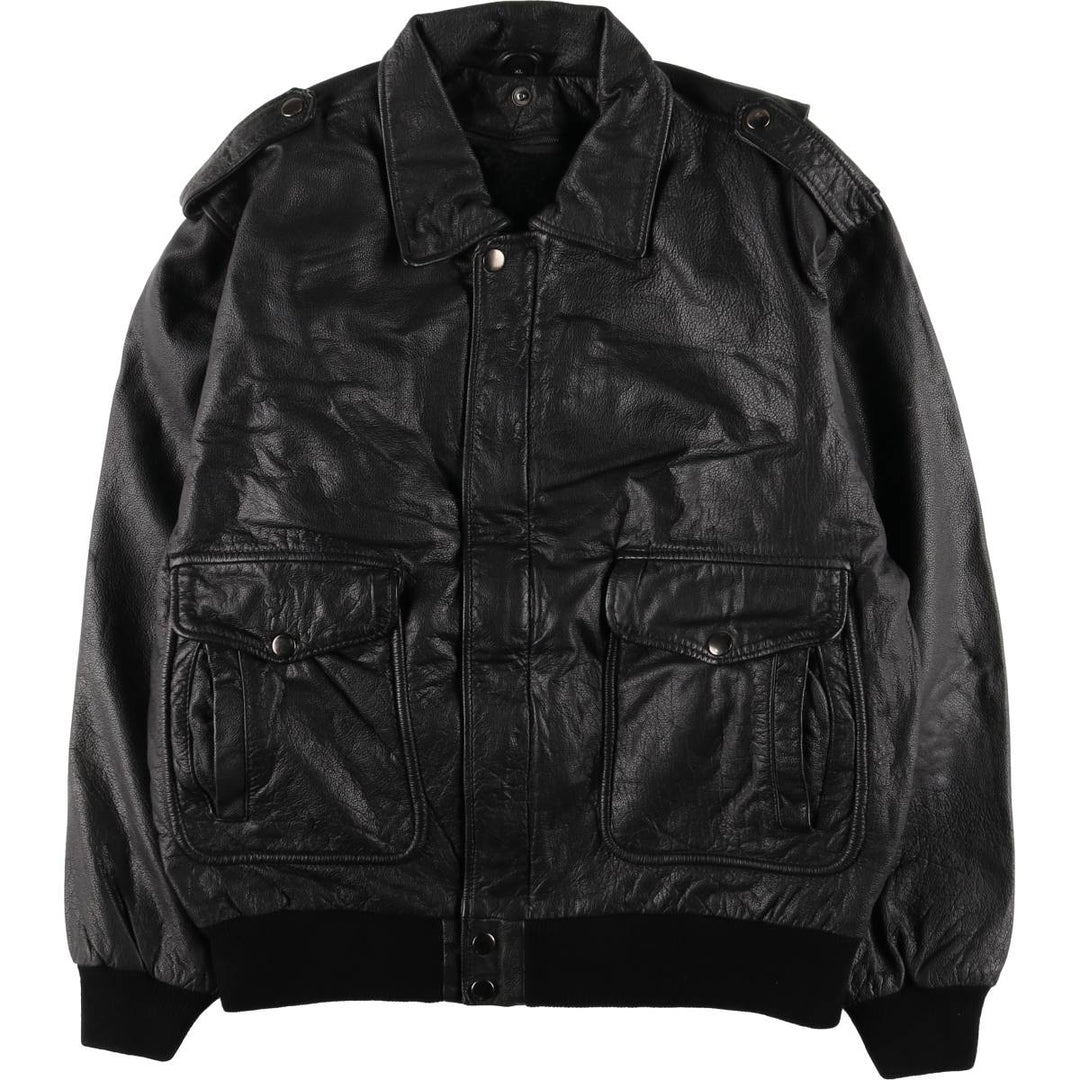 A-2 type leather flight jacket, men's XL size Genuine Leather Cowhide black type Vintage Second Hand