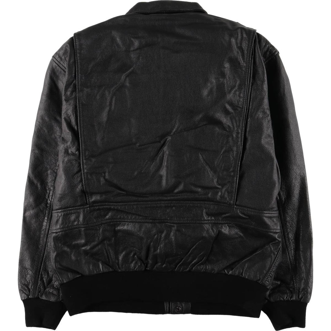 A-2 type leather flight jacket, men's XL size Genuine Leather Cowhide black type Vintage Second Hand