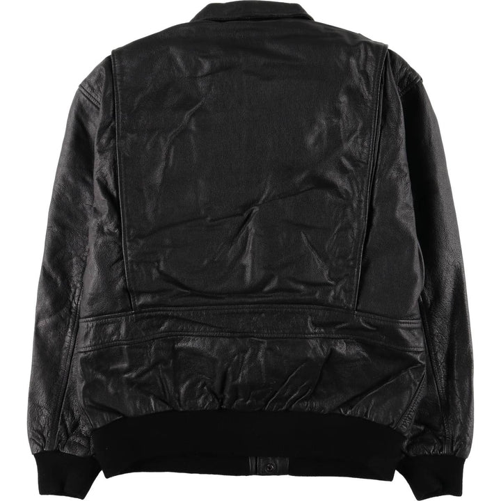A-2 type leather flight jacket, men's XL size Genuine Leather Cowhide black type Vintage Second Hand