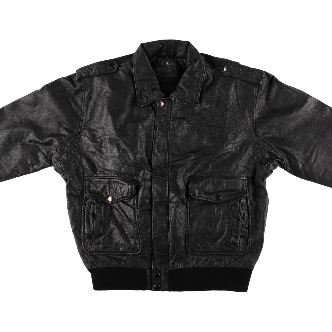 A-2 type leather flight jacket, men's XL size Genuine Leather Cowhide black type Vintage Second Hand