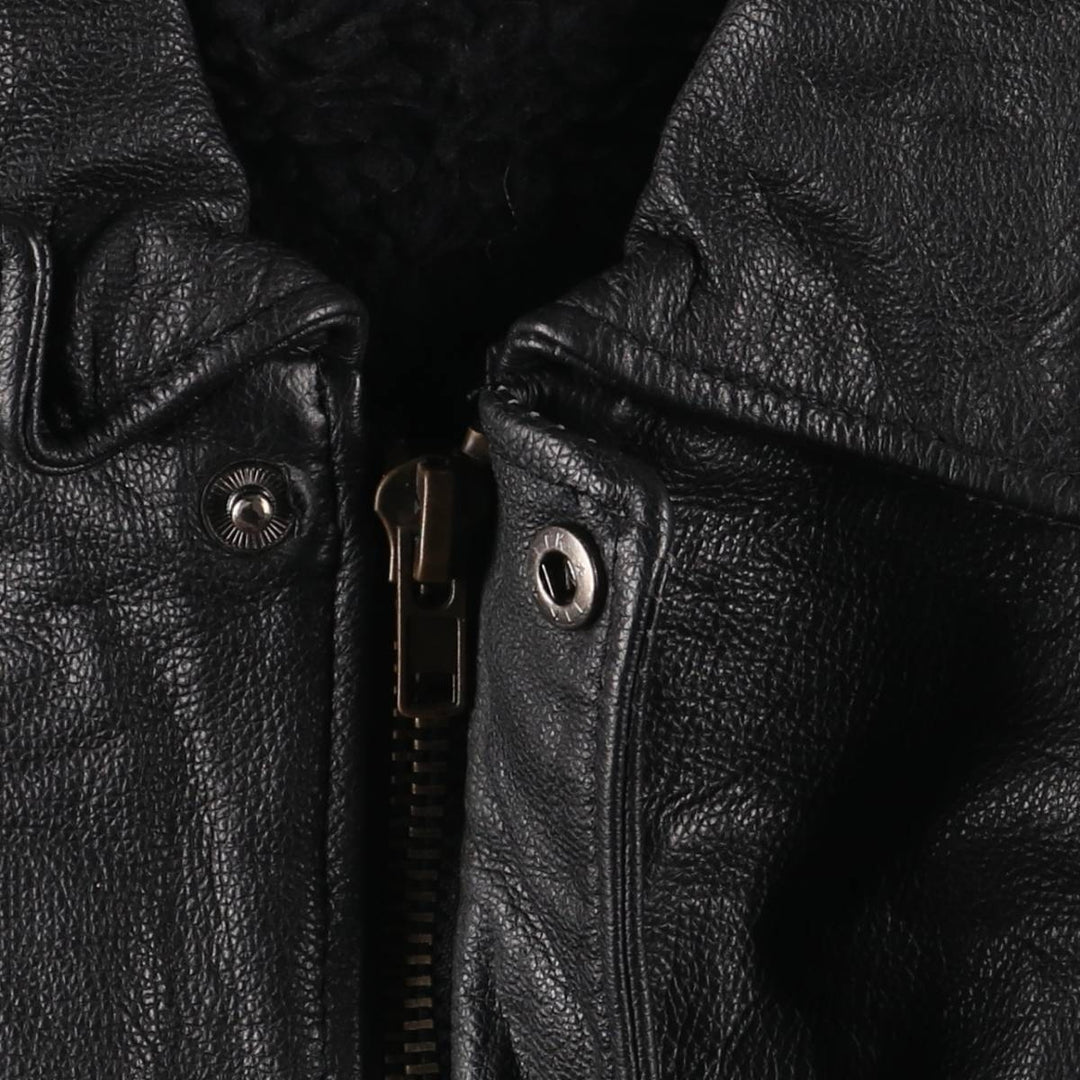 A-2 type leather flight jacket, men's XL size Genuine Leather Cowhide black type Vintage Second Hand