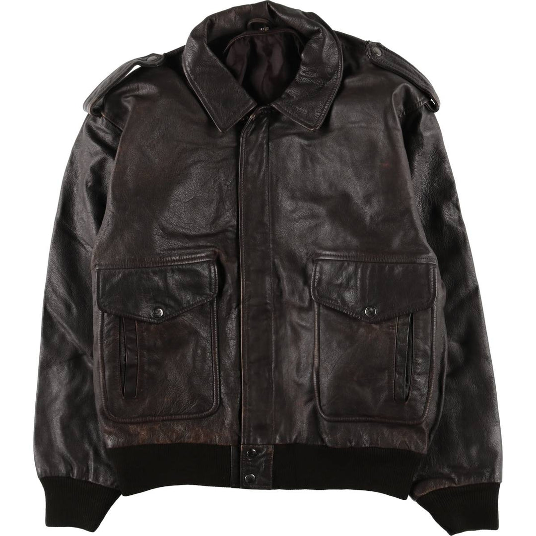 A-2 type padded leather flight jacket, men's size XL Genuine Leather Cowhide brown type Vintage Second Hand