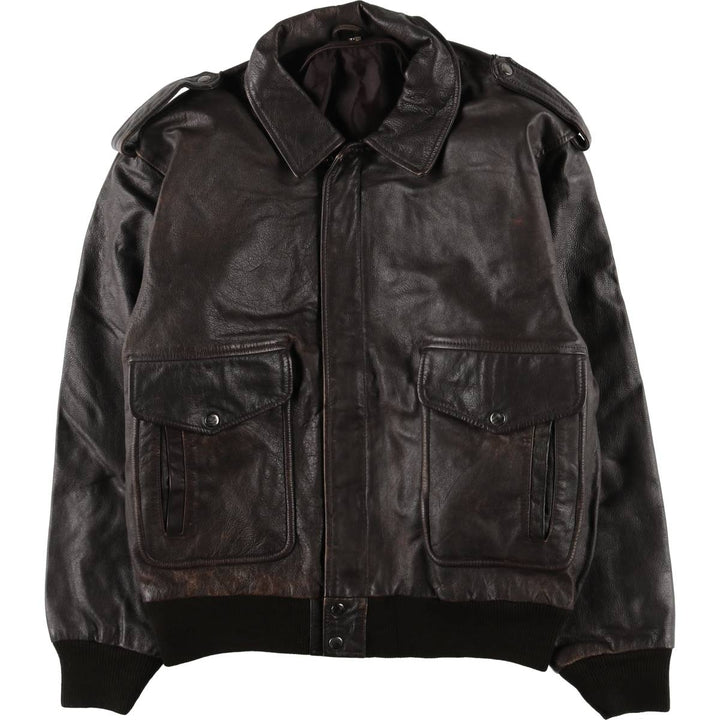 A-2 type padded leather flight jacket, men's size XL Genuine Leather Cowhide brown type Vintage Second Hand