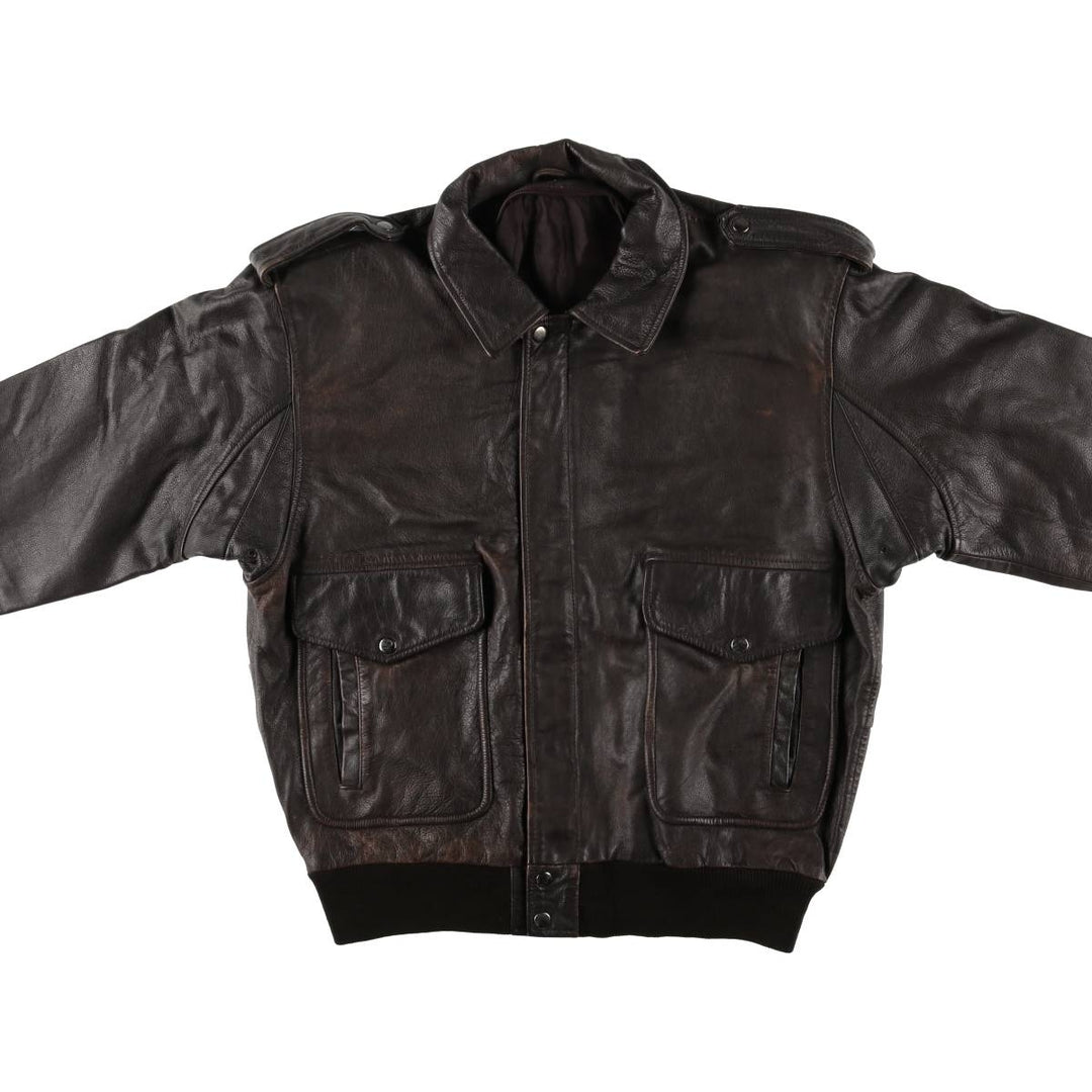 A-2 type padded leather flight jacket, men's size XL Genuine Leather Cowhide brown type Vintage Second Hand