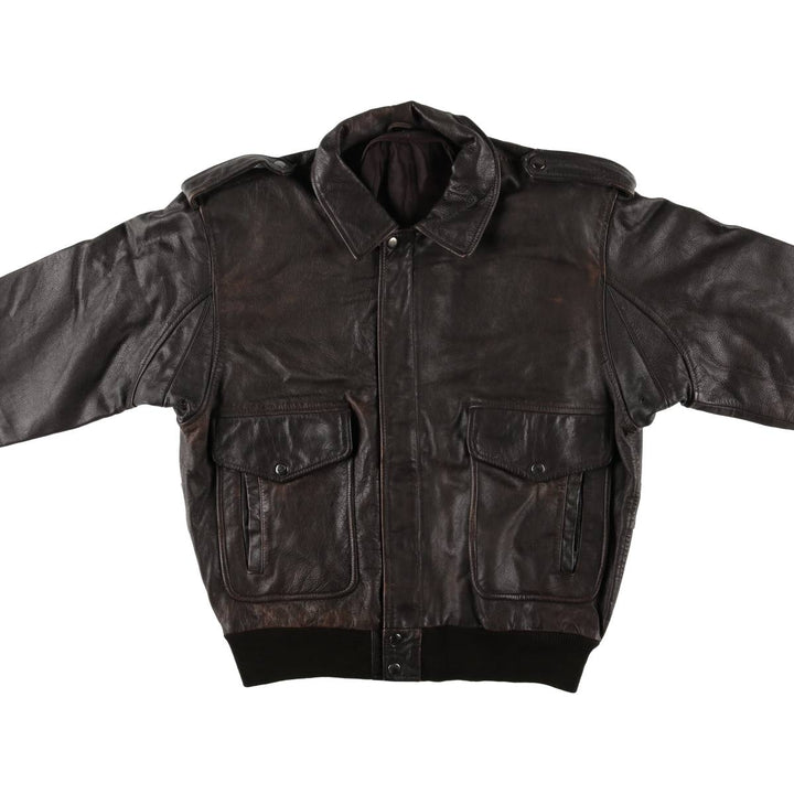 A-2 type padded leather flight jacket, men's size XL Genuine Leather Cowhide brown type Vintage Second Hand