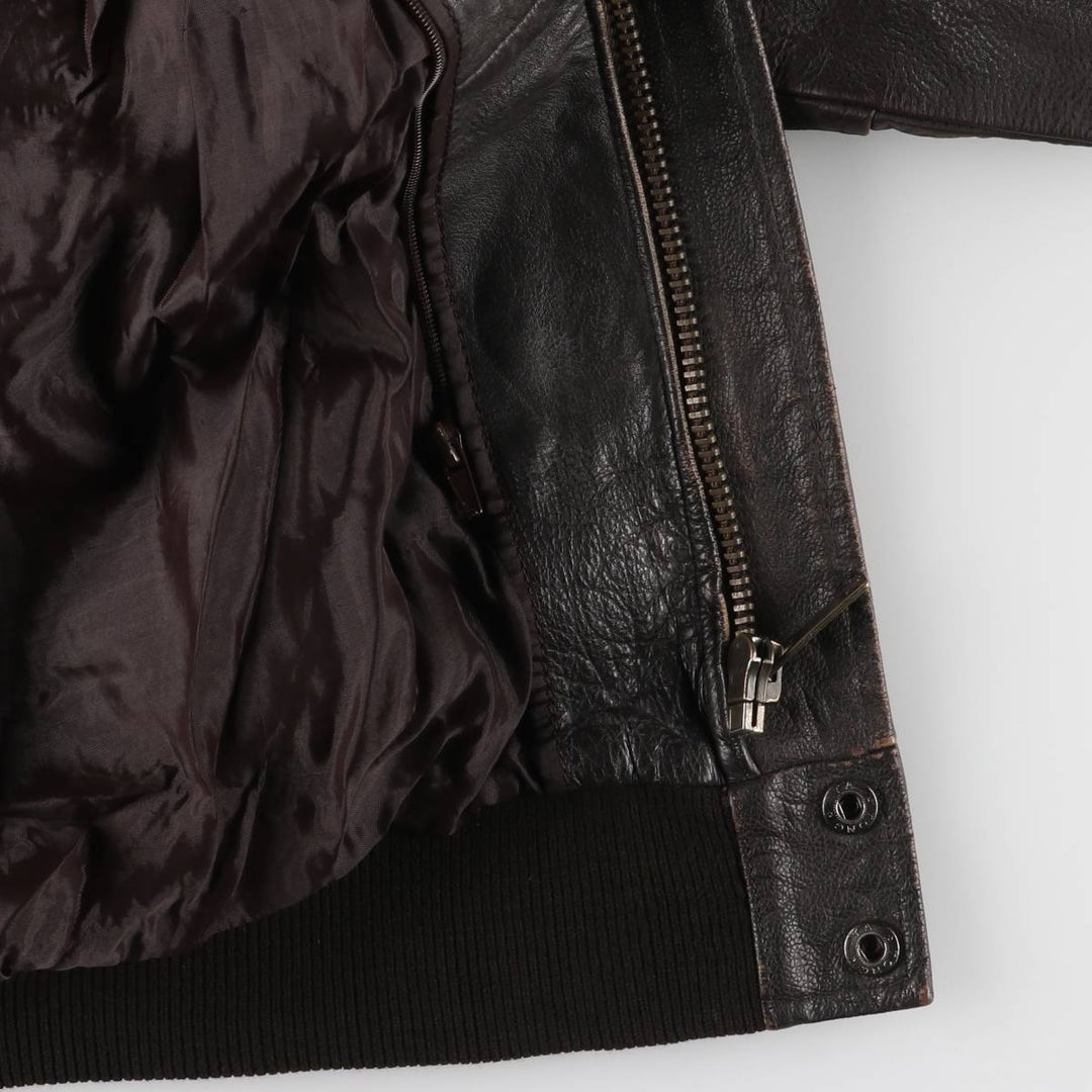 A-2 type padded leather flight jacket, men's size XL Genuine Leather Cowhide brown type Vintage Second Hand