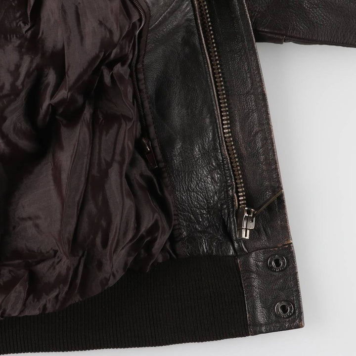 A-2 type padded leather flight jacket, men's size XL Genuine Leather Cowhide brown type Vintage Second Hand