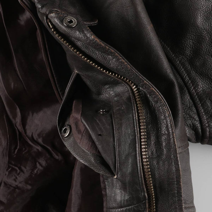 A-2 type padded leather flight jacket, men's size XL Genuine Leather Cowhide brown type Vintage Second Hand