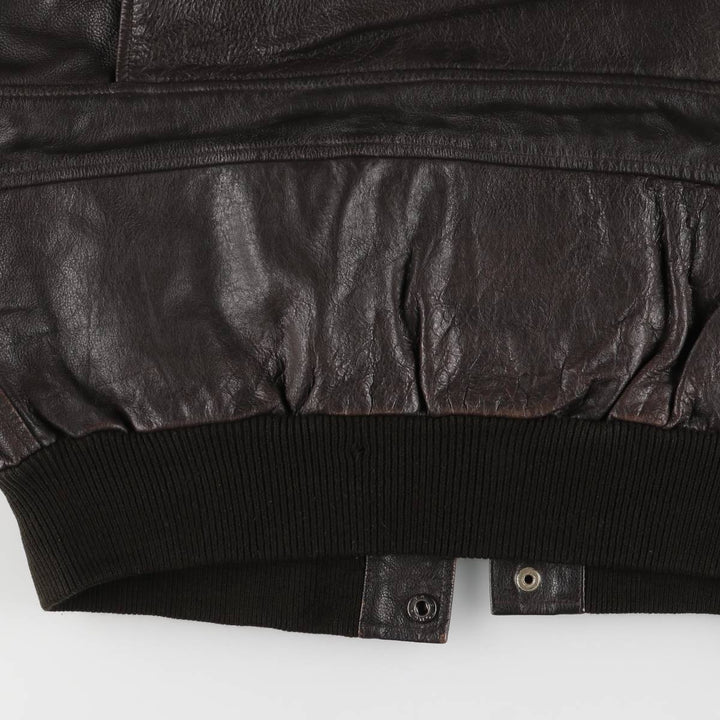 A-2 type padded leather flight jacket, men's size XL Genuine Leather Cowhide brown type Vintage Second Hand
