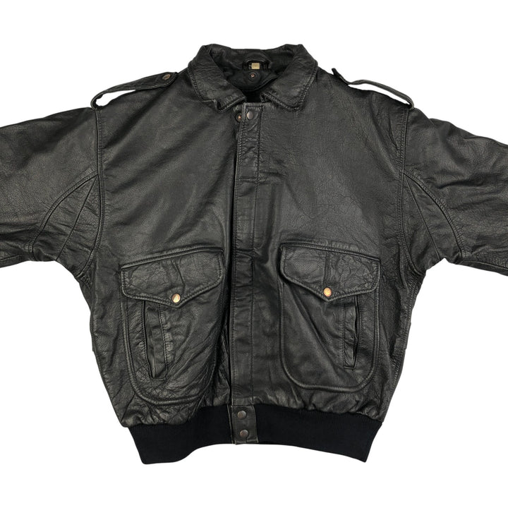 A-2 type leather flight jacket, men's XL size genuine leather black type Vintage Second Hand