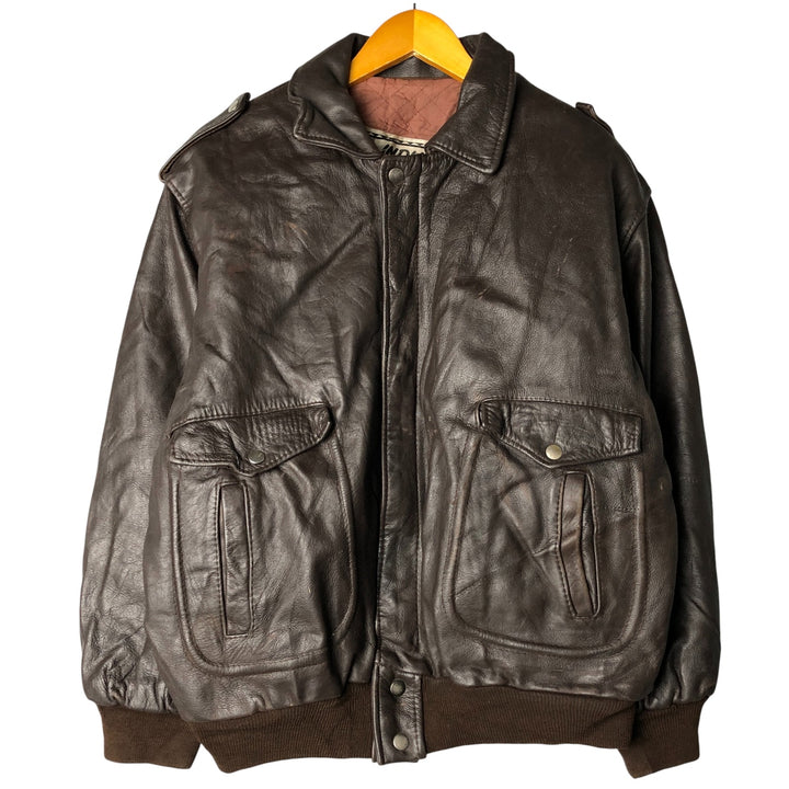 INDIANA CITY A-2 Leather Flight Jacket, Made in France, Men's XL genuine leather brown type Vintage Second Hand