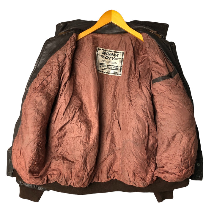 INDIANA CITY A-2 Leather Flight Jacket, Made in France, Men's XL genuine leather brown type Vintage Second Hand