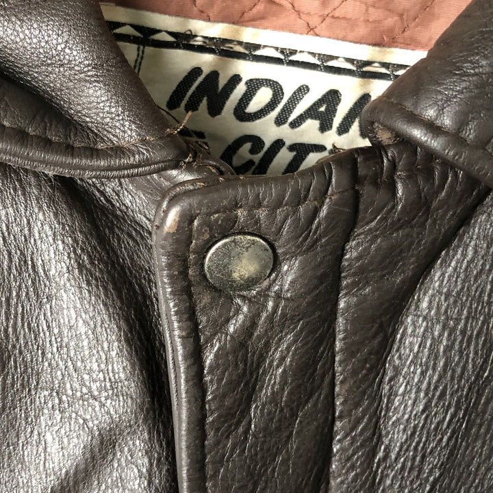 INDIANA CITY A-2 Leather Flight Jacket, Made in France, Men's XL genuine leather brown type Vintage Second Hand