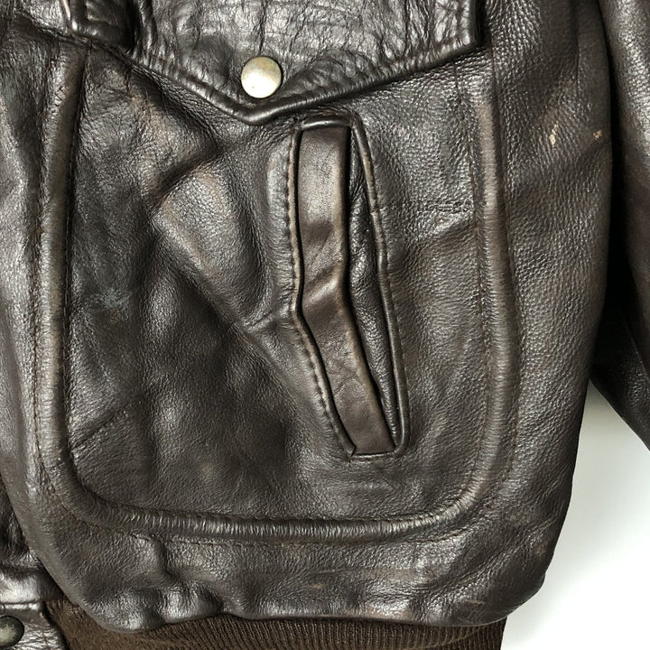 INDIANA CITY A-2 Leather Flight Jacket, Made in France, Men's XL genuine leather brown type Vintage Second Hand