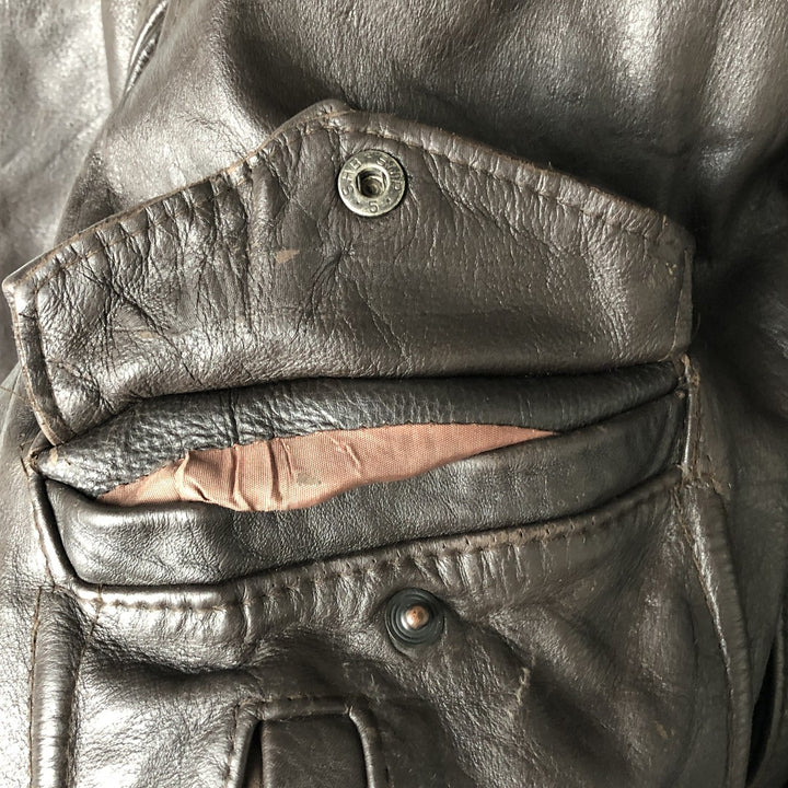 INDIANA CITY A-2 Leather Flight Jacket, Made in France, Men's XL genuine leather brown type Vintage Second Hand