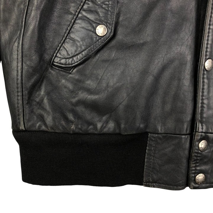 Vintage French leather jacket, size L, men's size L genuine leather black type Vintage Second Hand