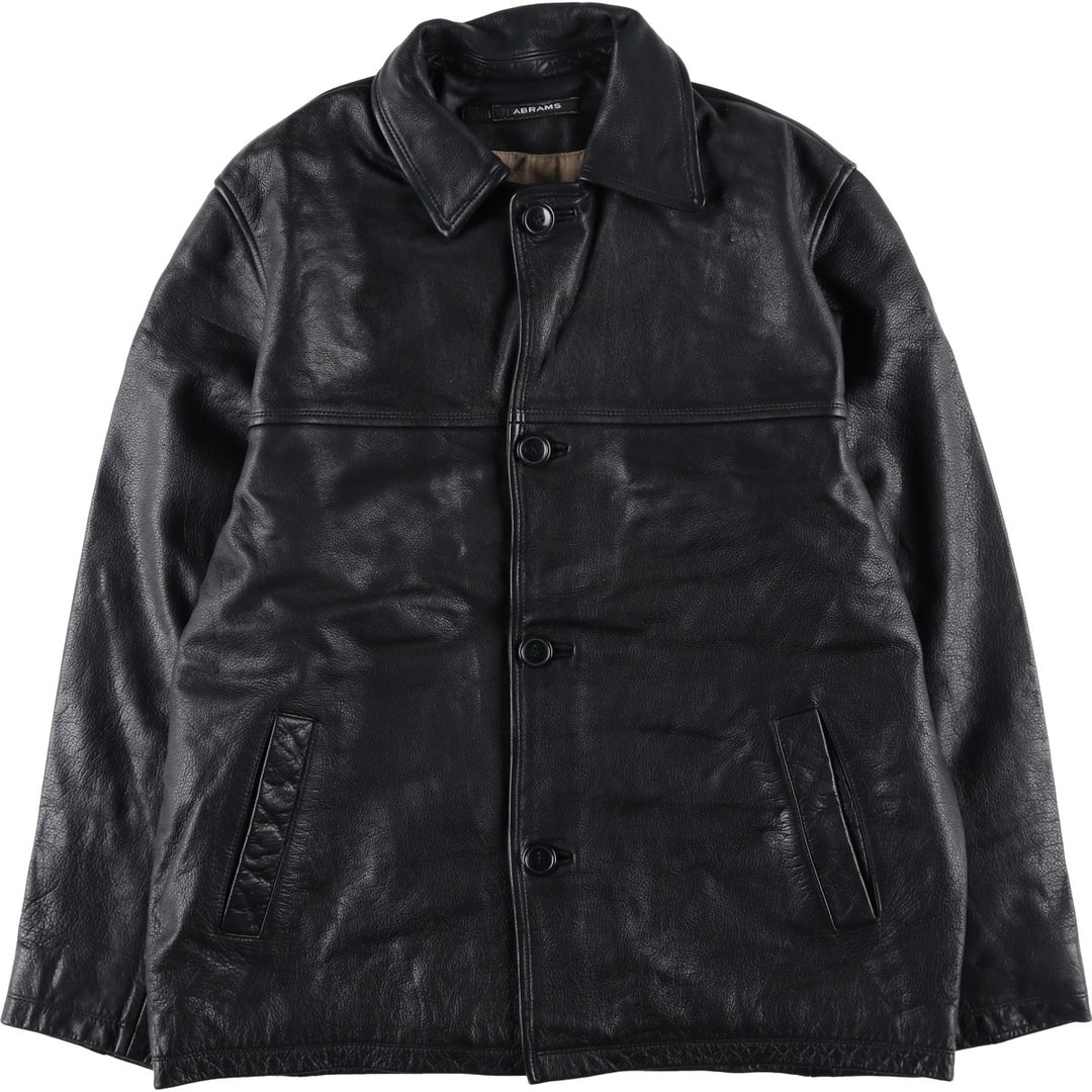 ABRAMS Leather Coat Men's Size L genuine leather black type Vintage Second Hand