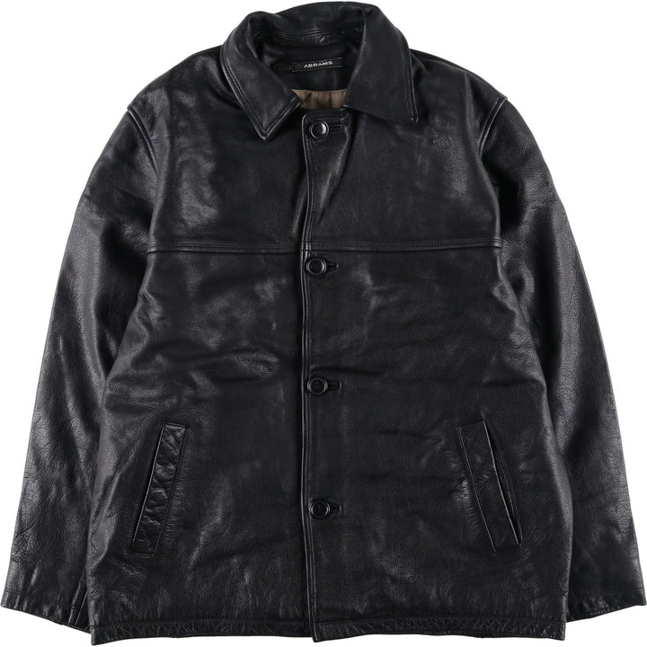 ABRAMS Leather Coat Men's Size L genuine leather black type Vintage Second Hand