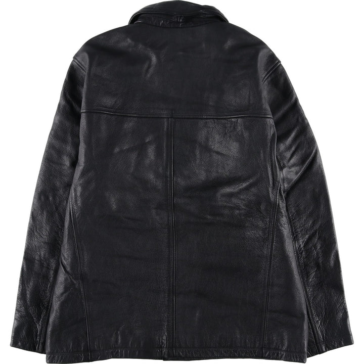 ABRAMS Leather Coat Men's Size L genuine leather black type Vintage Second Hand