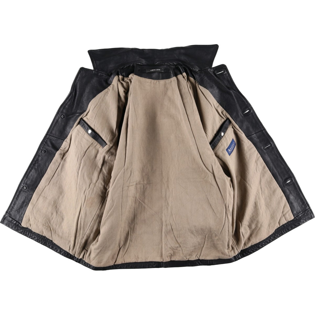 ABRAMS Leather Coat Men's Size L genuine leather black type Vintage Second Hand