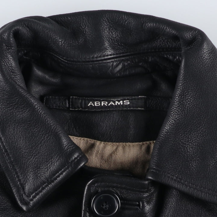 ABRAMS Leather Coat Men's Size L genuine leather black type Vintage Second Hand