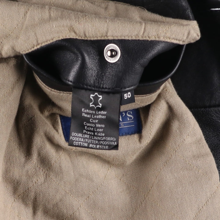 ABRAMS Leather Coat Men's Size L genuine leather black type Vintage Second Hand