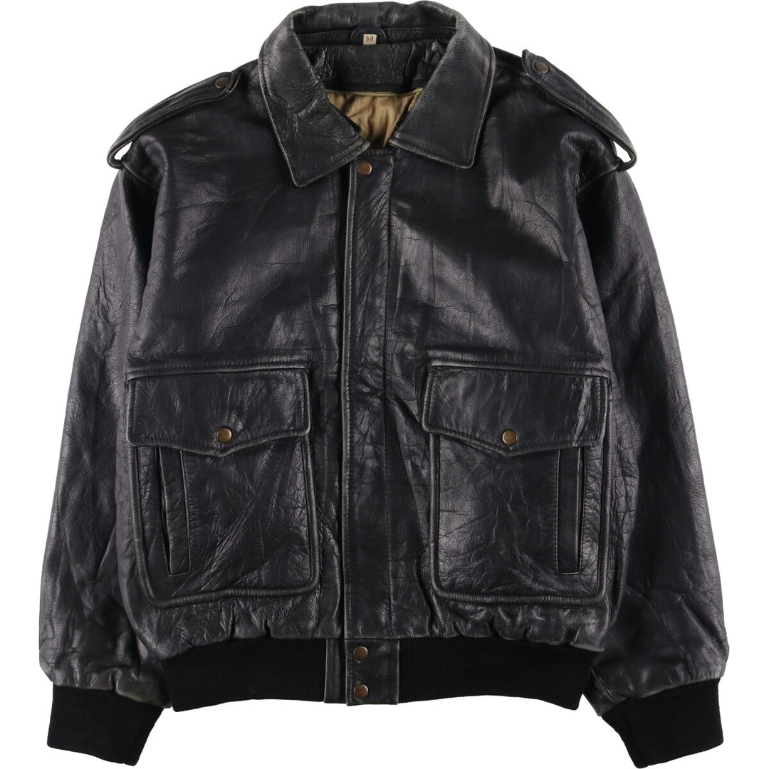 A-2 type padded leather flight jacket, men's size M genuine leather black type Vintage Second Hand