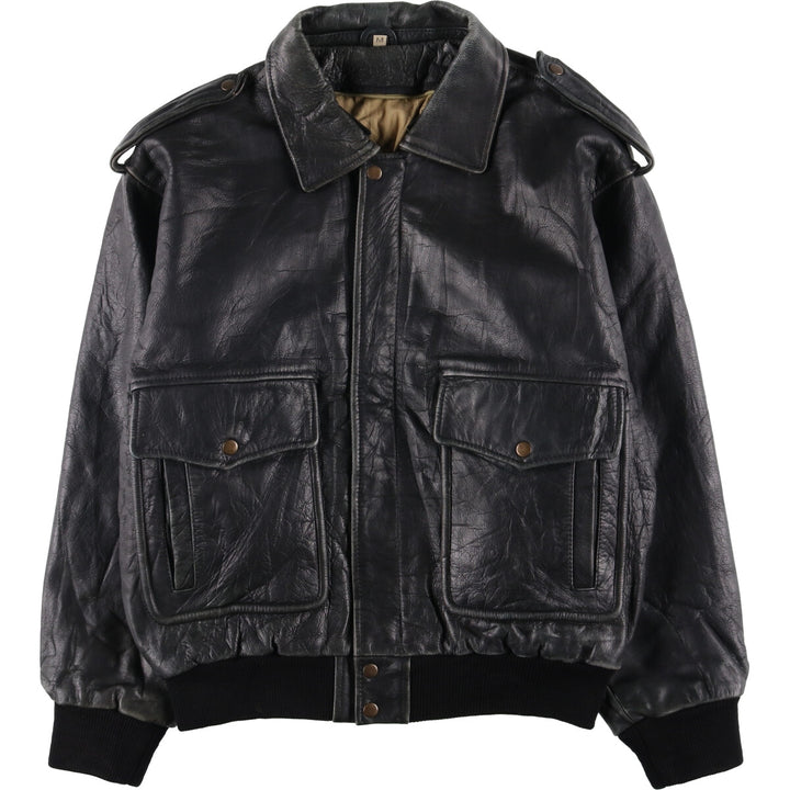 A-2 type padded leather flight jacket, men's size M genuine leather black type Vintage Second Hand
