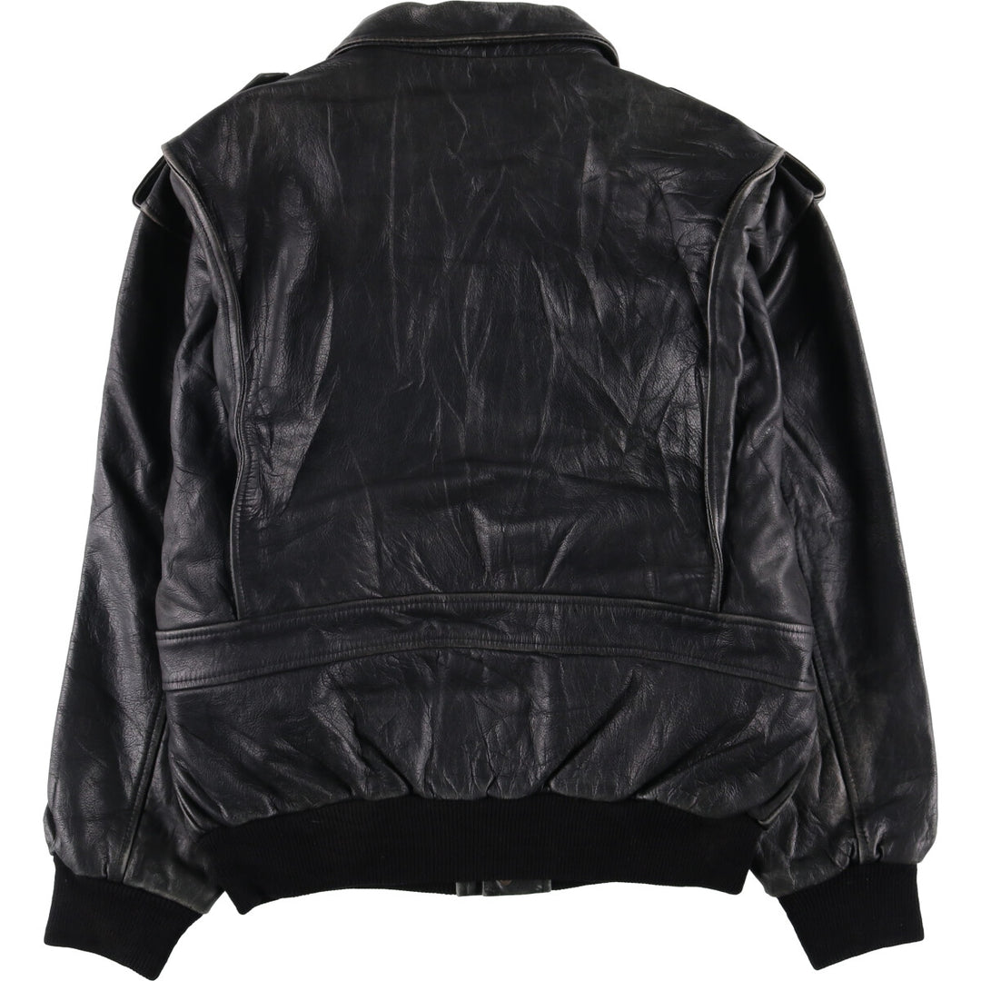 A-2 type padded leather flight jacket, men's size M genuine leather black type Vintage Second Hand