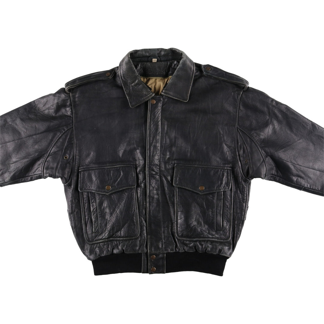 A-2 type padded leather flight jacket, men's size M genuine leather black type Vintage Second Hand
