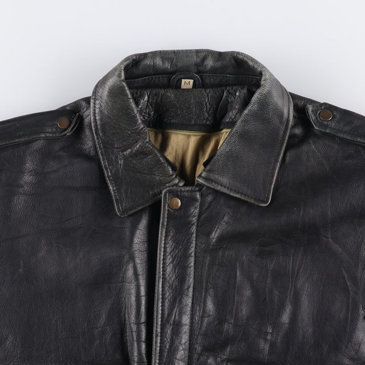 A-2 type padded leather flight jacket, men's size M genuine leather black type Vintage Second Hand