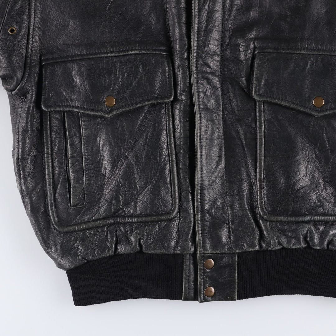 A-2 type padded leather flight jacket, men's size M genuine leather black type Vintage Second Hand