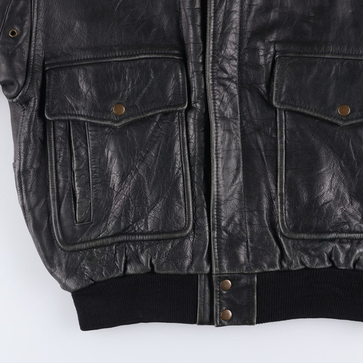 A-2 type padded leather flight jacket, men's size M genuine leather black type Vintage Second Hand