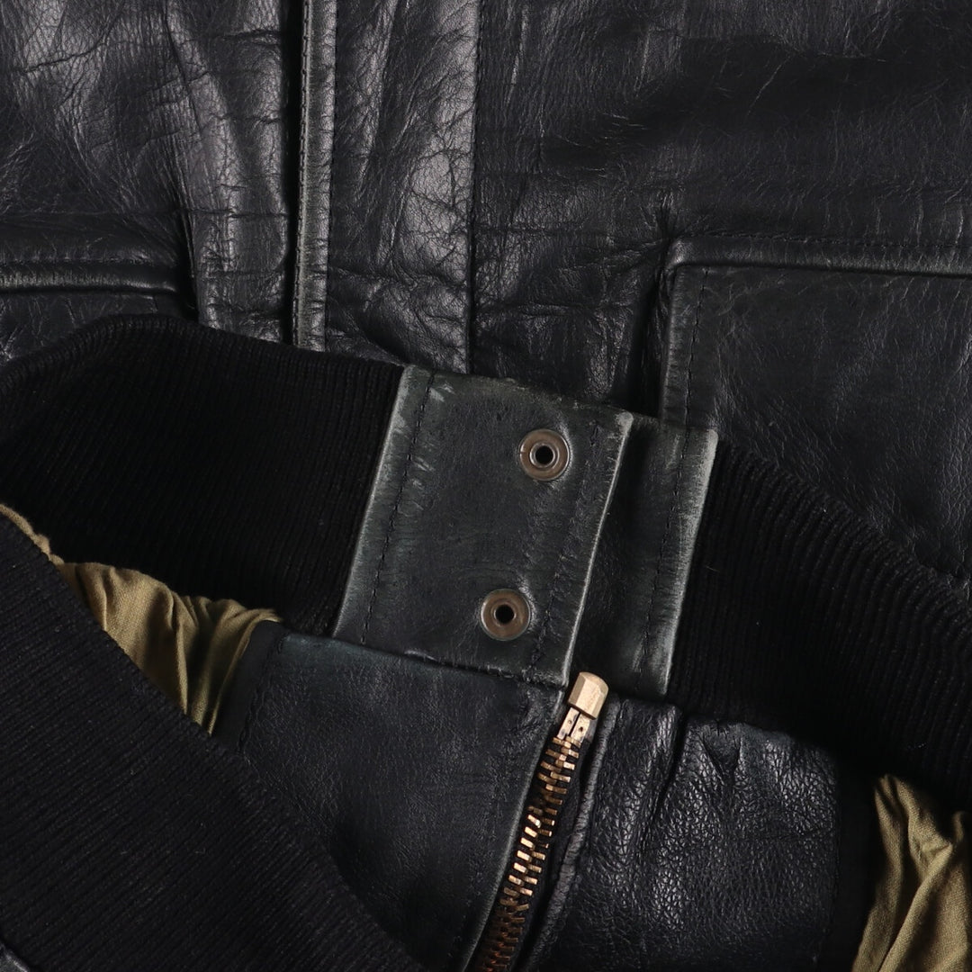 A-2 type padded leather flight jacket, men's size M genuine leather black type Vintage Second Hand