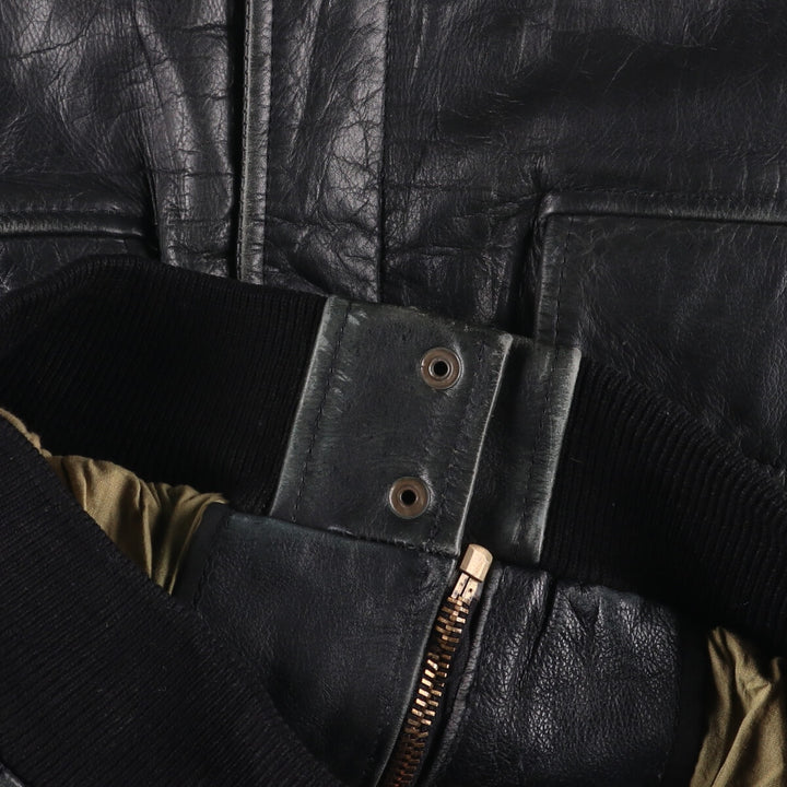 A-2 type padded leather flight jacket, men's size M genuine leather black type Vintage Second Hand