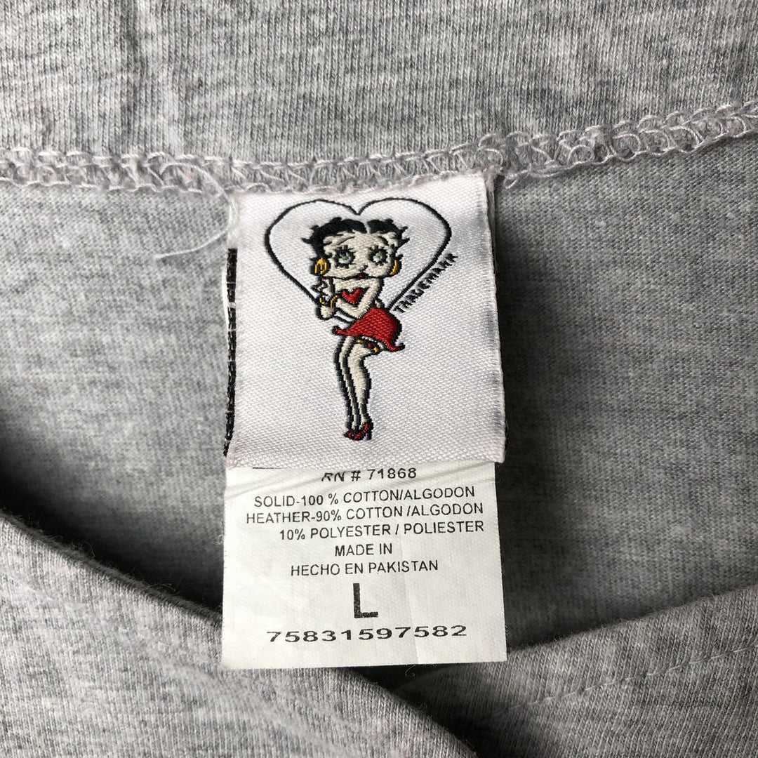 00'S BETTY BOOP Baseball Shirt, Women's Size L cotton gray type Vintage Second Hand