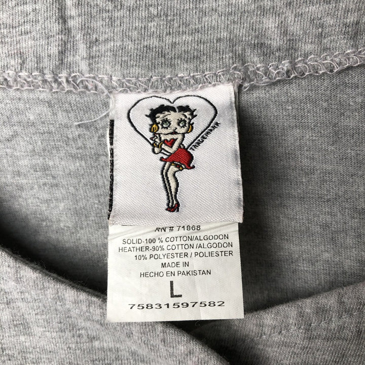 00'S BETTY BOOP Baseball Shirt, Women's Size L cotton gray type Vintage Second Hand
