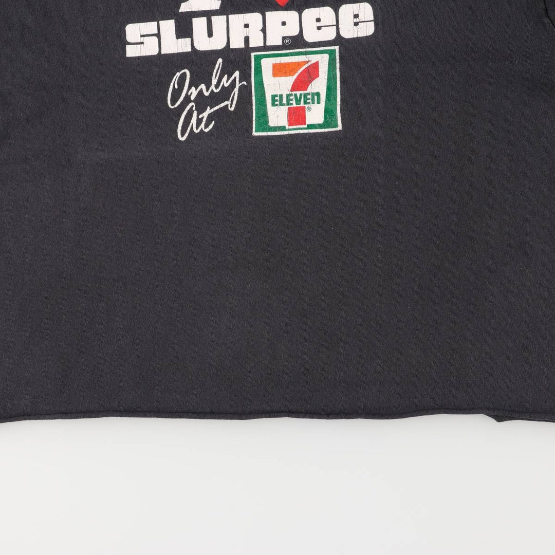 00'S Delta Seven-Eleven Cut-off Advertising T-shirt Men's XL cotton black type Vintage Second Hand