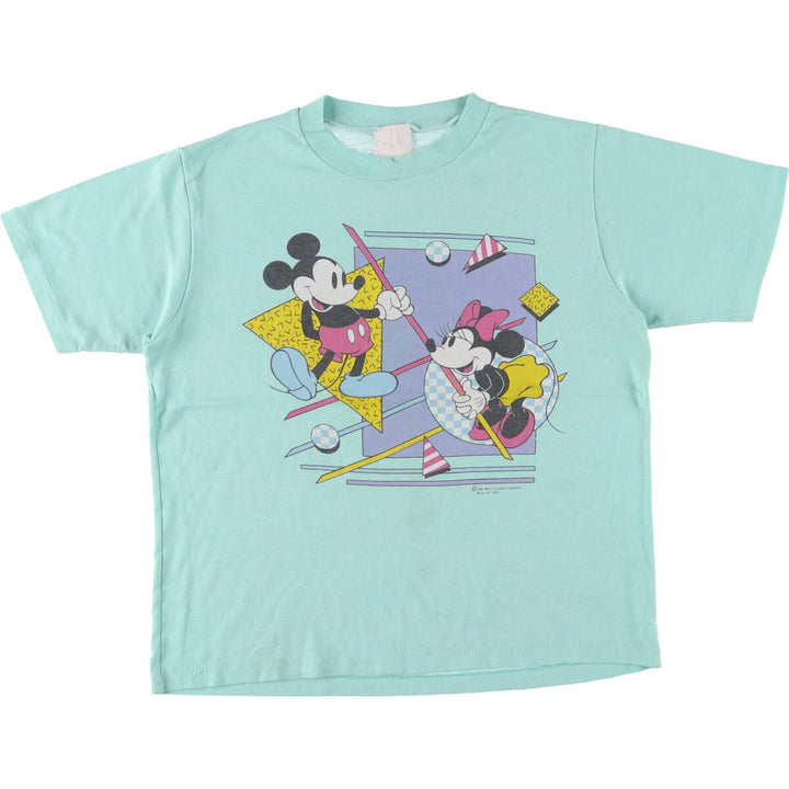 MICKEY MOUSE MINNIE MOUSE Mickey Mouse Minnie Mouse character print T-shirt women's M equivalent vintage unclear Mint green Vintage Second Hand